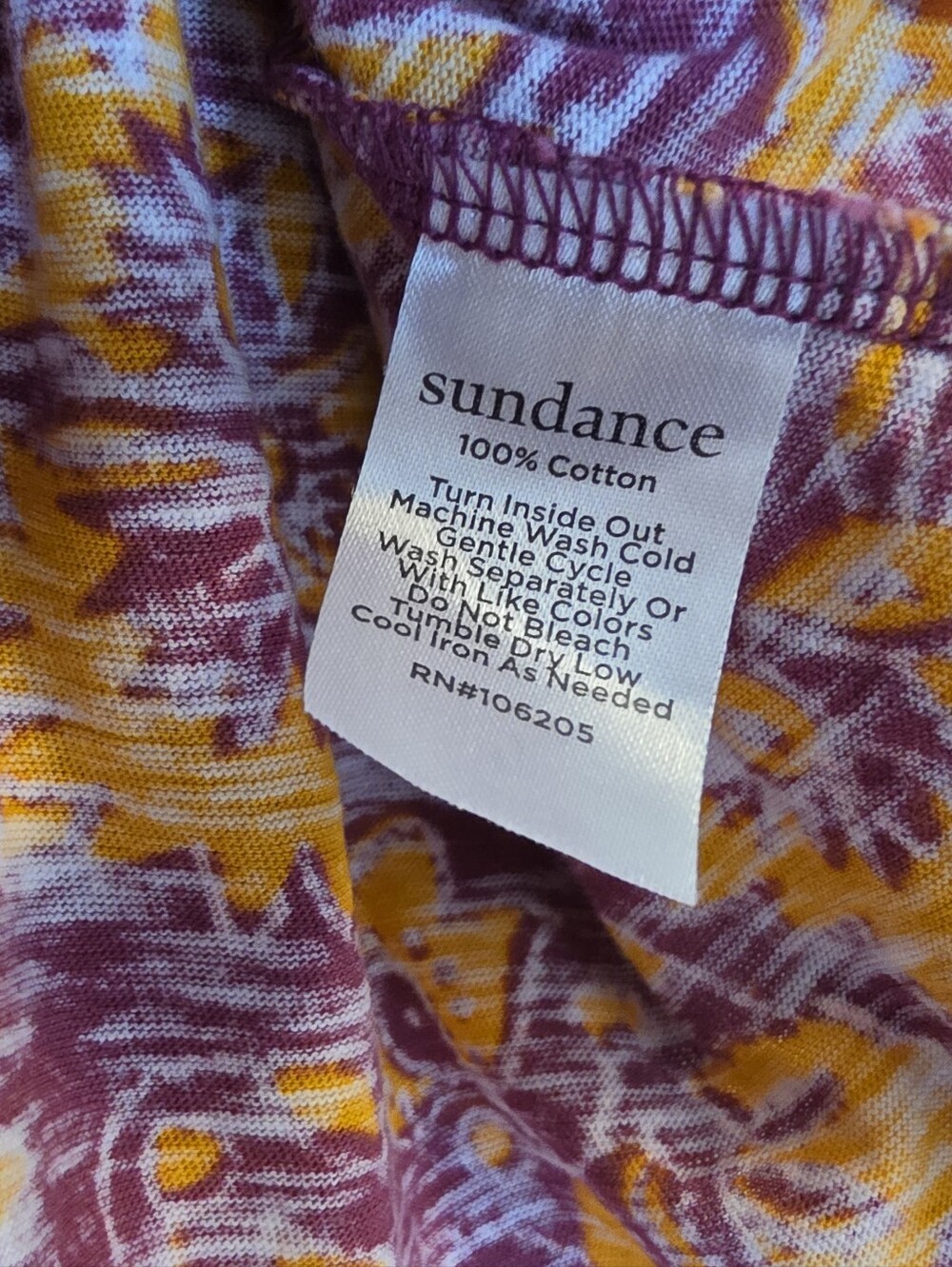 Sundance Vienna Cotton T-shirt Womens XXL Purple Gold Floral High Low Raw Hem - Picture 2 of 7